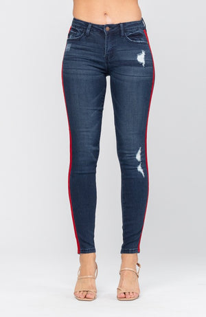 Red Velvet Tape Skinny Jeans