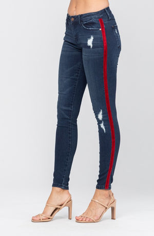 Red Velvet Tape Skinny Jeans Plus Size