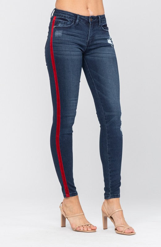 Red Velvet Tape Skinny Jeans