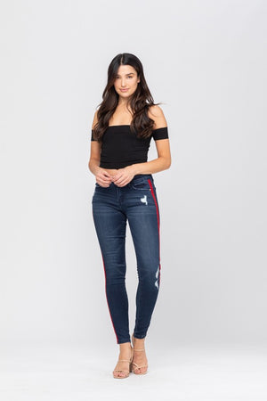 Red Velvet Tape Skinny Jeans Plus Size