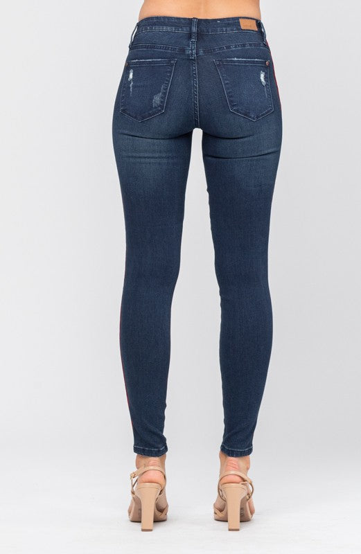 Red Velvet Tape Skinny Jeans Plus Size