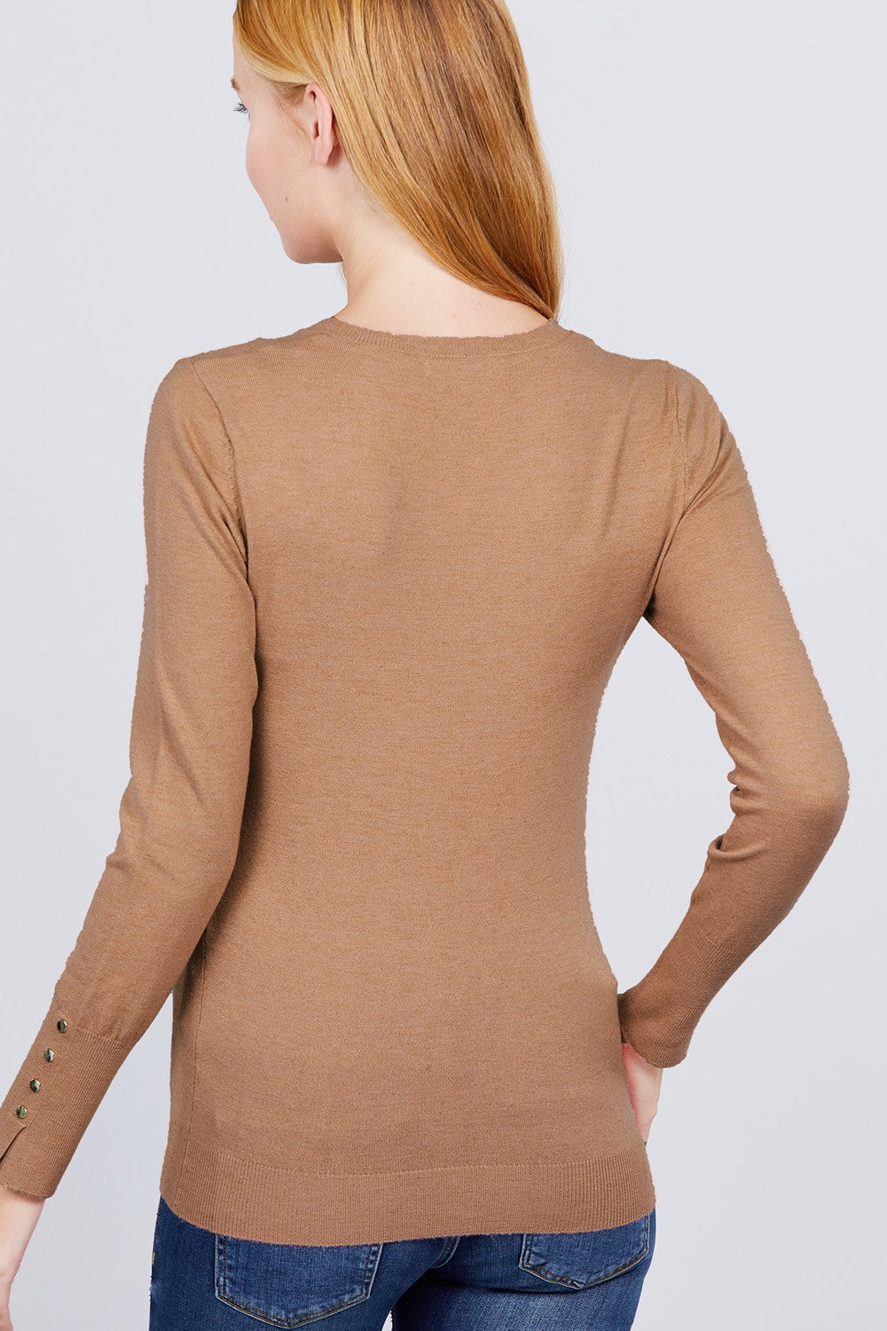 V-neck Sweater W/rivet Button