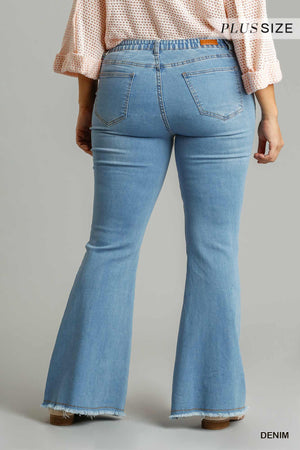 High Rise Stretch Denim Wide Leg Flare Jeans