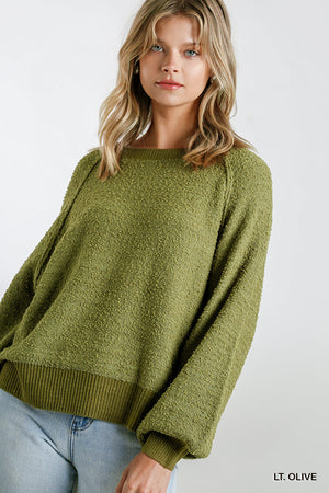 Puff Sleeve Boat Neck Sweater