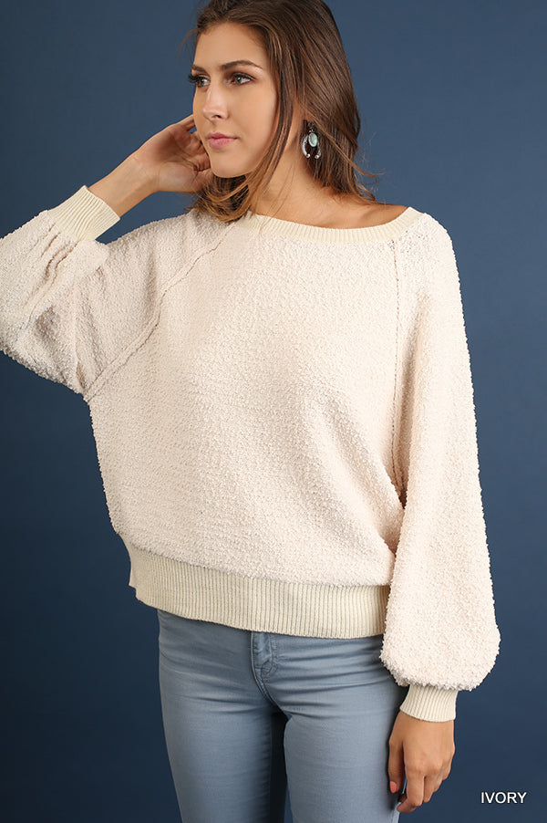 Puff Sleeve Boat Neck Sweater