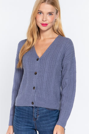 Long Slv V-neck Knit Cardigan