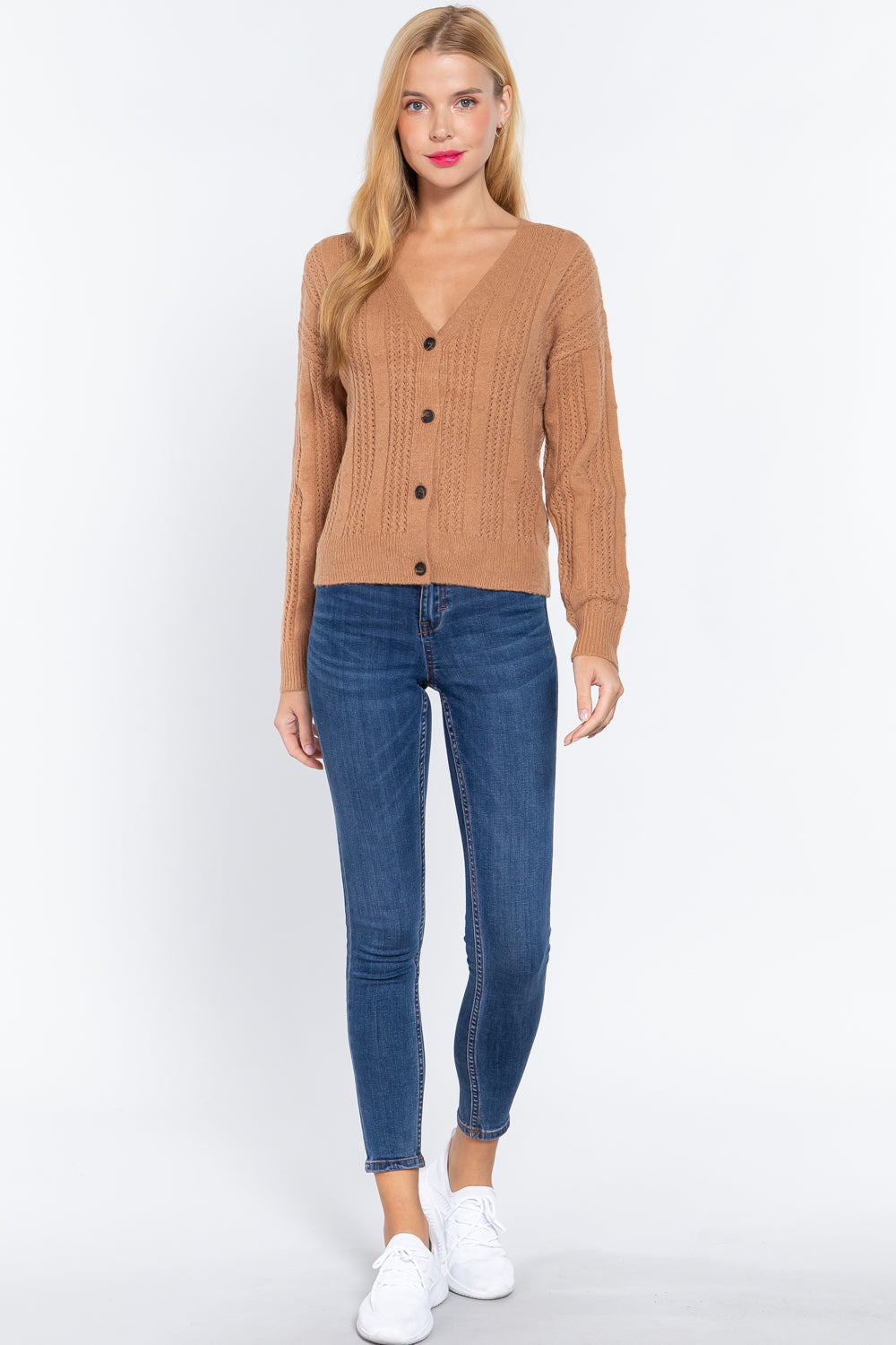 Long Slv V-neck Knit Cardigan