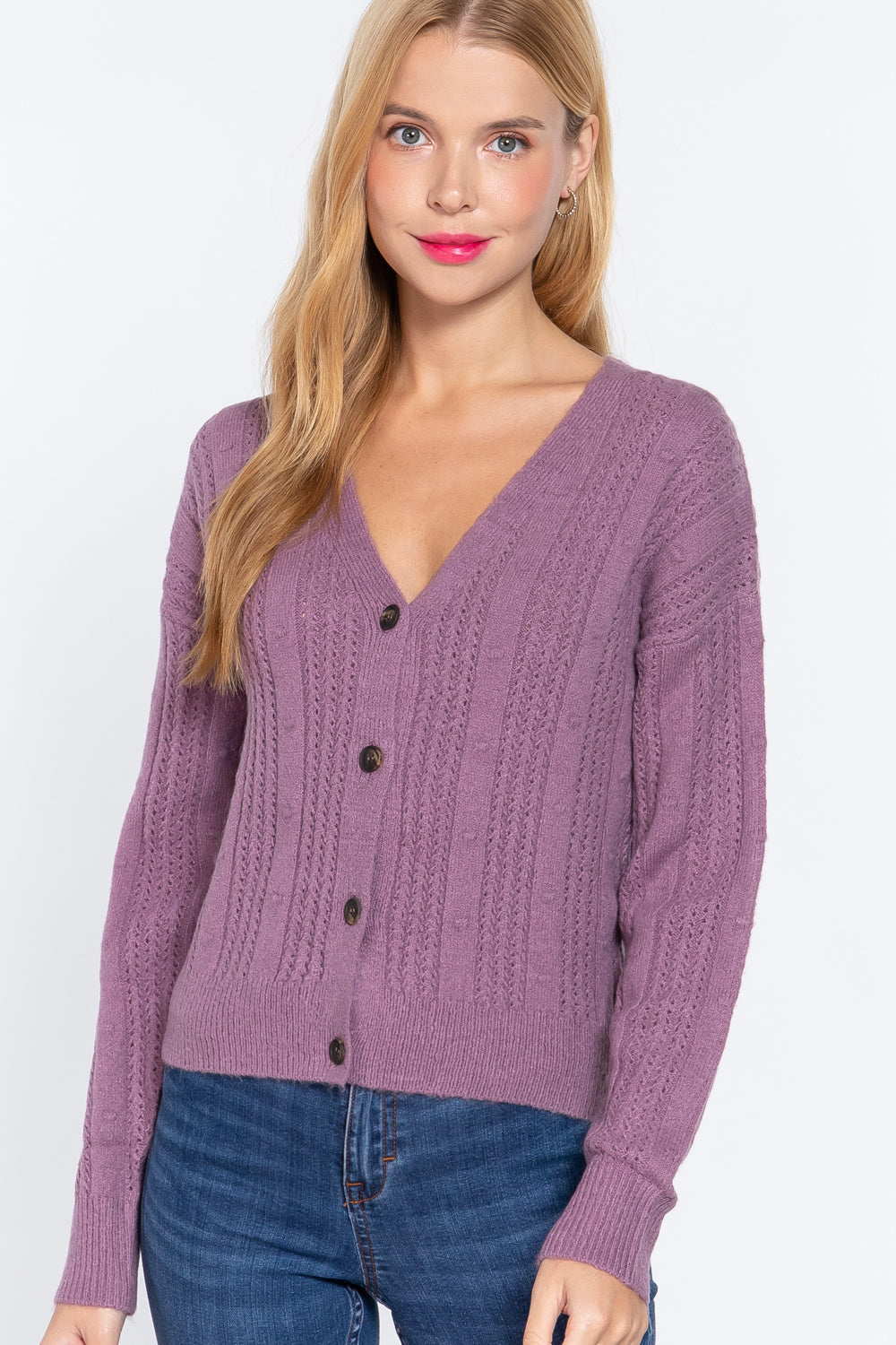 Long Slv V-neck Knit Cardigan