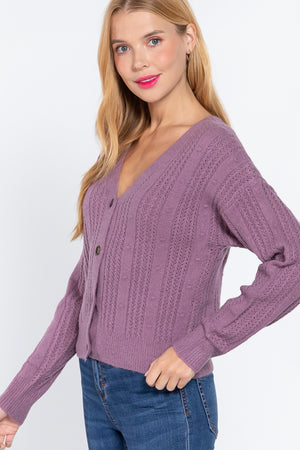 Long Slv V-neck Knit Cardigan