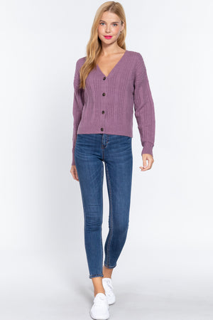 Long Slv V-neck Knit Cardigan