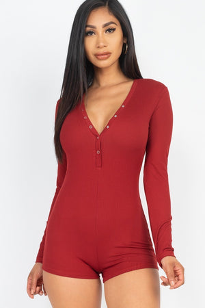 V Neck With Button Tap Bodycon Romper