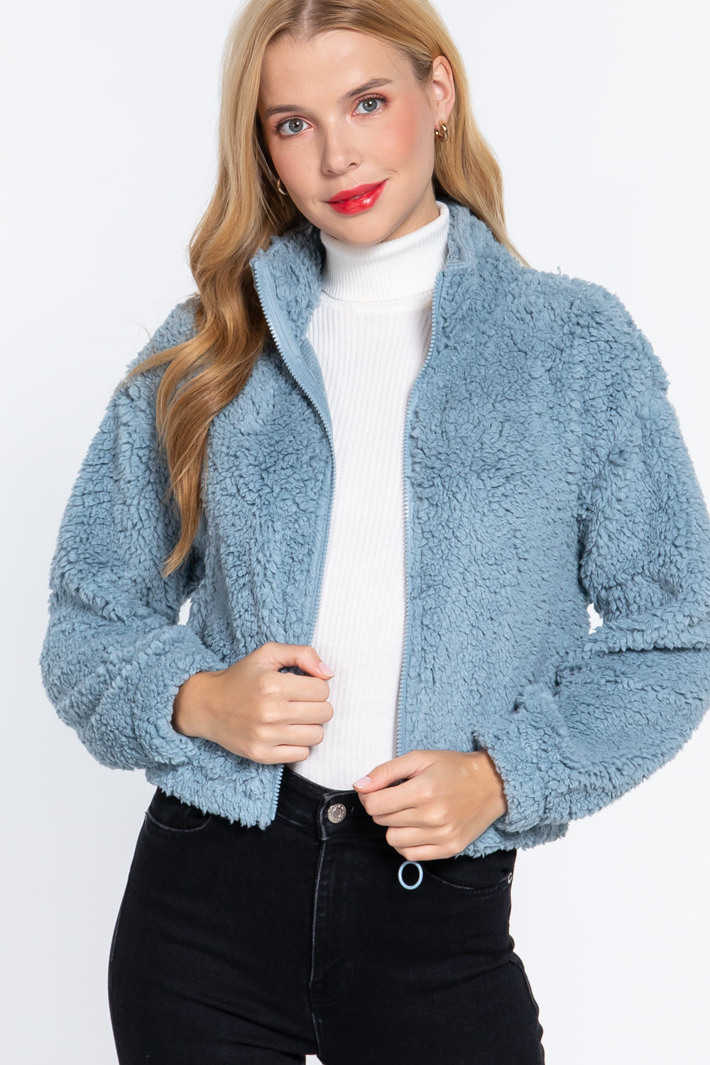 Long Slv Faux Fur Zip-up Jacket