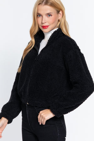 Long Slv Faux Fur Zip-up Jacket