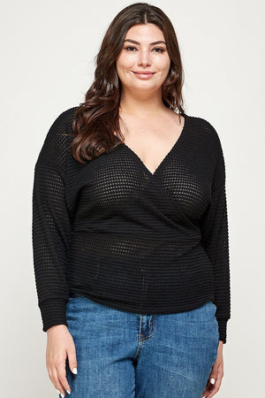 Plus Size Textured Waffle Sweater Knit Top