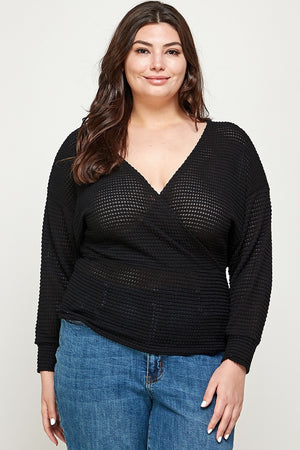 Plus Size Textured Waffle Sweater Knit Top