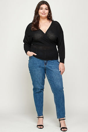 Plus Size Textured Waffle Sweater Knit Top