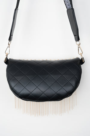 PU Leather Studded Sling Bag with Fringes